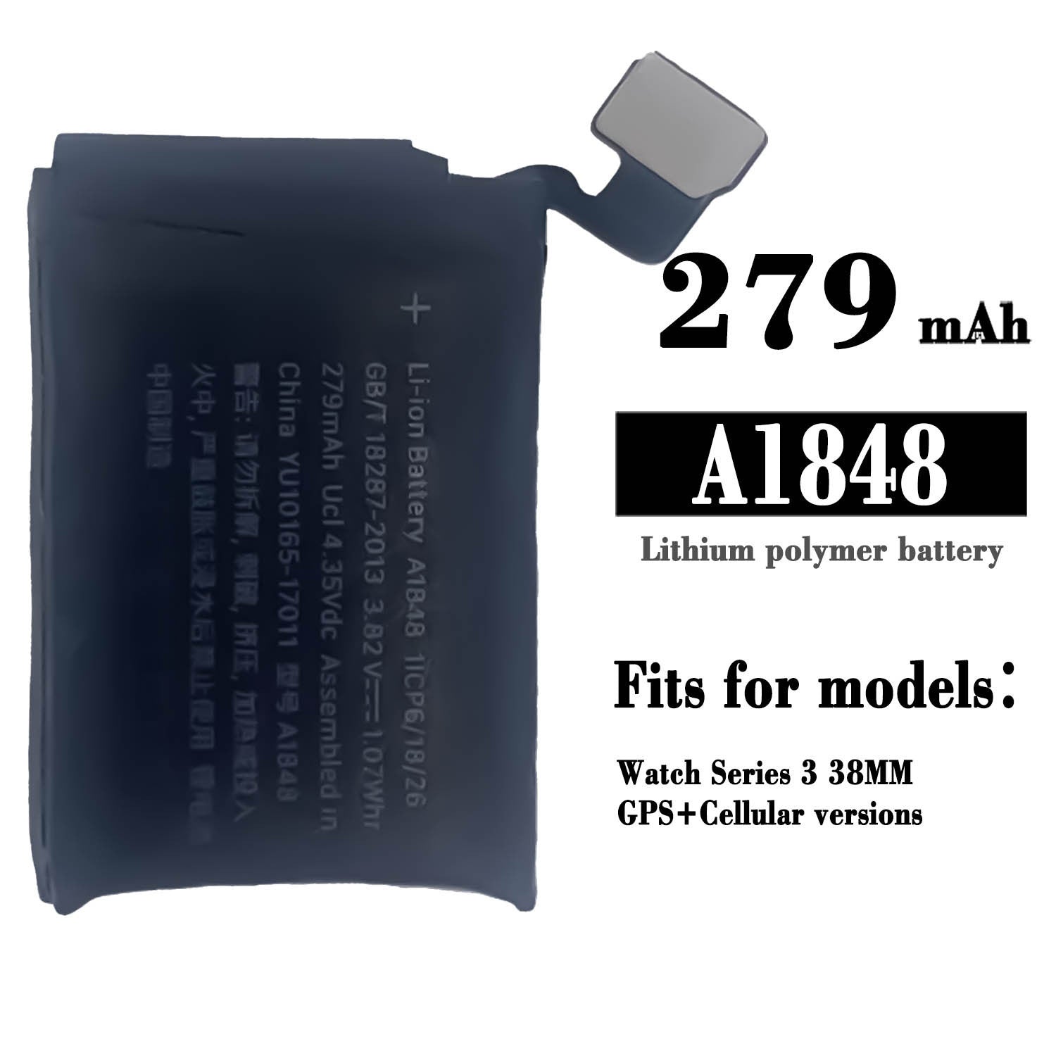 Batterie de remplacement pour Apple Watch iWatch série 3 38 mm, 279 mAh Batterie de remplacement pour Apple Watch iWatch série 3 38 mm, 279 mAh